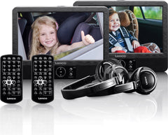 Lenco DVP-939 - 2x9" Portable DVD speler met USB,SD, ingebouwde batterij, 2x hoofdtelefoon en 2x bracket - Zwart •