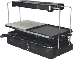 Trebs 15100 Gourmetstel - 5-in-1 kookcombinatie - Automatische afzuigkap verwijdert actief kookgeuren - Steengrill, Grill, Teppanyaki, Raclette en Gourmet - Inclusief 8 pannen en spatels - RVS-Zwart •