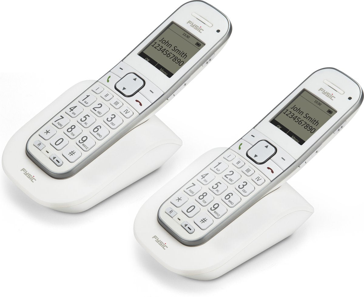 Fysic FX-9000 DUO Senioren DECT telefoon - Extra luid gespreksvolume voor slechthorenden - Wit •