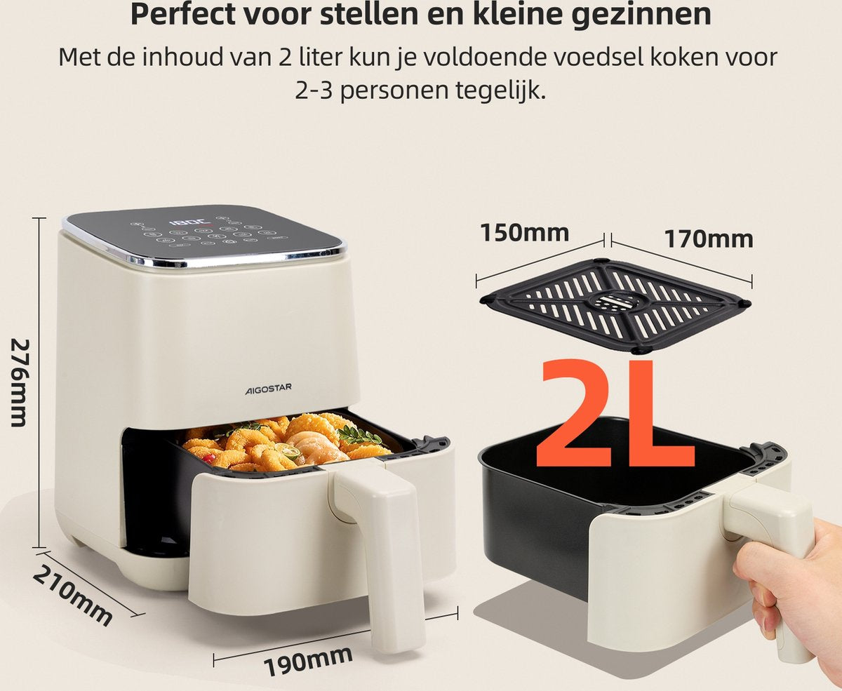 Aigostar Airfryer - Heteluchtfriteuse - 2 Liter - 1200W - Wit •