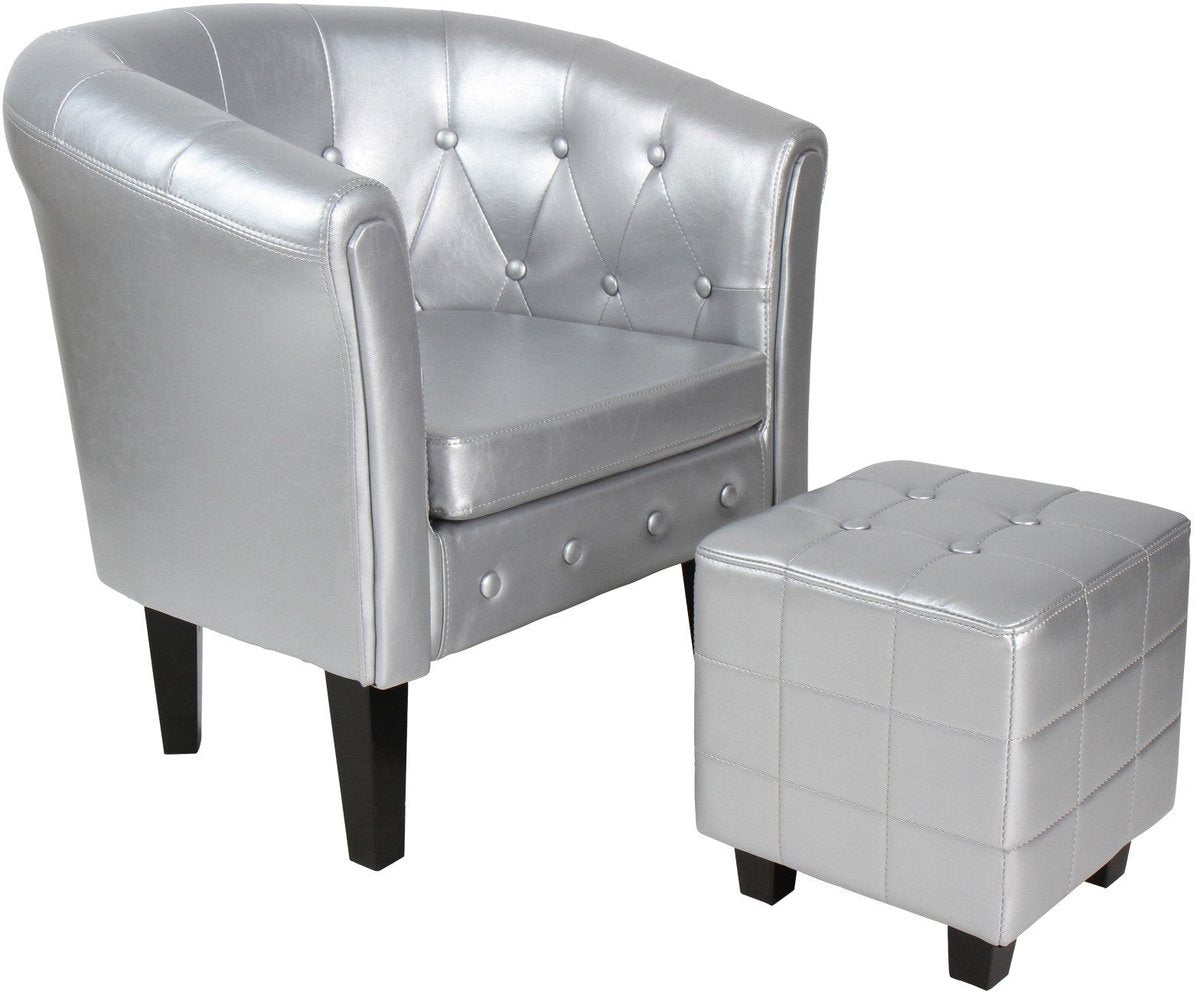 Fauteuil met armleuning - Relaxstoel - Met Hocker - Zilver - MIADOMODO