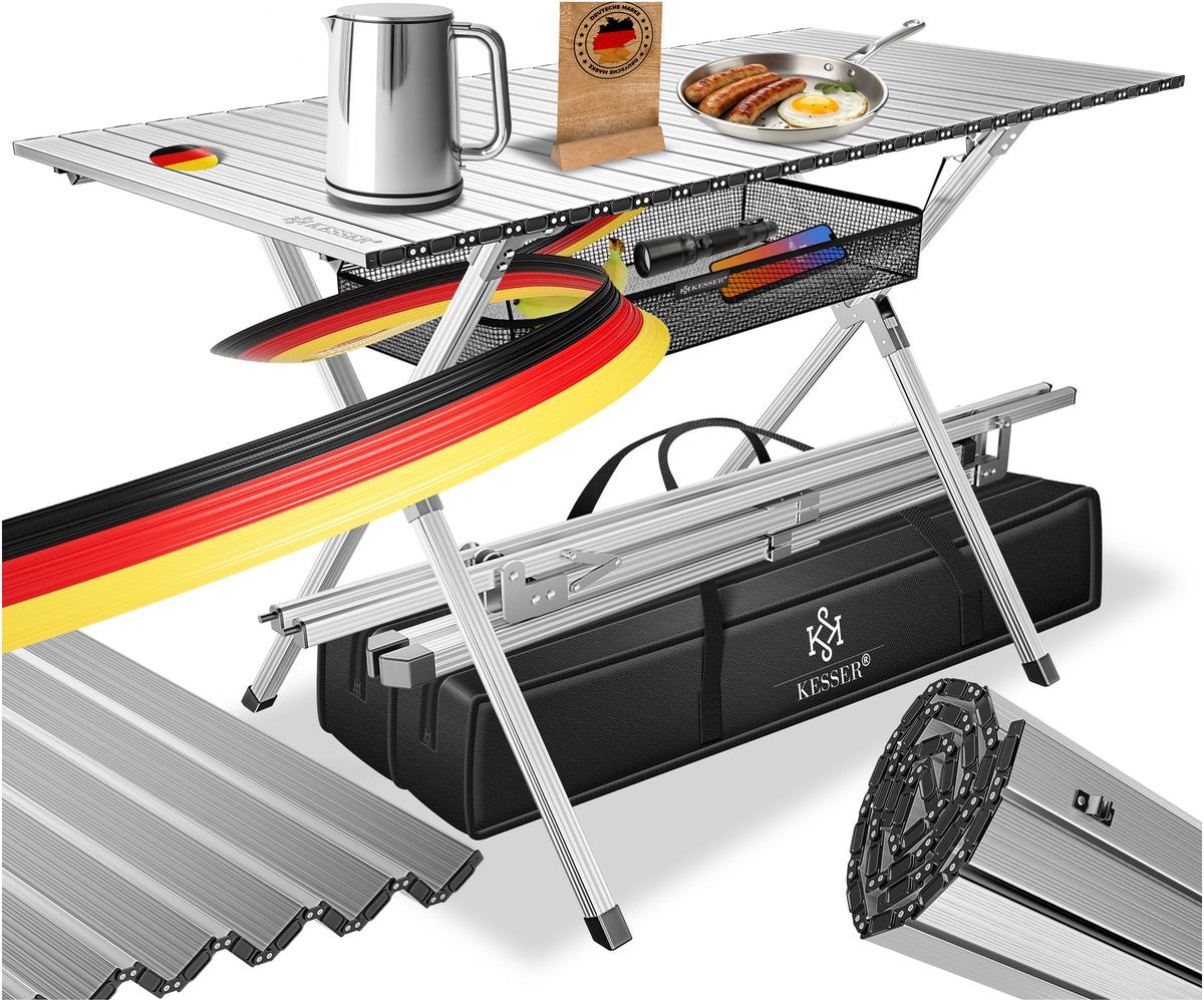 KESSER® Campingtafel Opvouwbaar - Verstelbaar - 145x70 cm - Zilver
