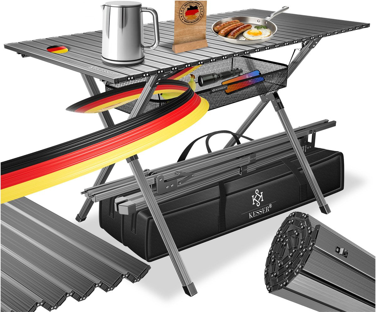 KESSER® Campingtafel Opvouwbaar - Verstelbaar - 145x70 cm - Antraciet •