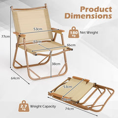 COSTWAY Set van 2 Inklapbare Campingstoelen Lage Klapstoelen met Aluminium Frame Ultralichte Klapstoelen Strandstoelen 180 kg Belastbaarheid