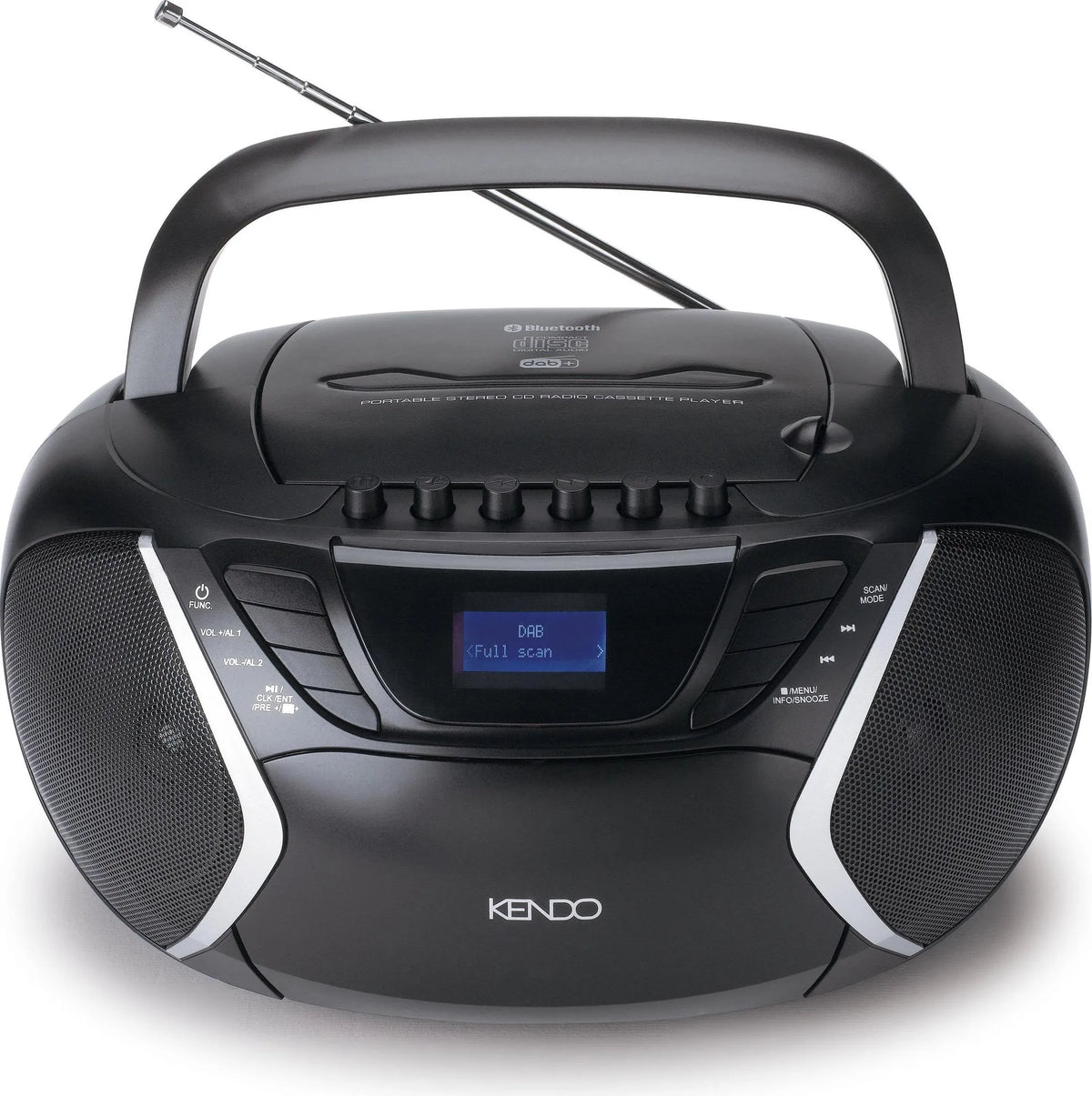Kendo draagbare, compacte cd-radio met DAB+, Bluetooth en cassettespeler, zwart, draagbare cd-speler •
