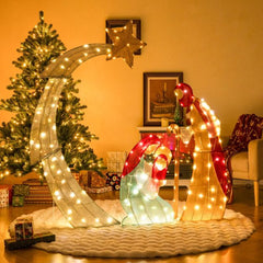 Kerststal met verlichting - Kerstdecoratie - 151 cm - COSTWAY •