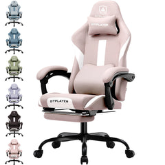 GTPLAYER Gamingstoel, gamerstoel, ademende bureaustoel van hoogwaardige stof, ergonomische pc-stoel, verstelbare en draaibare bureaustoel met voetensteun, roze