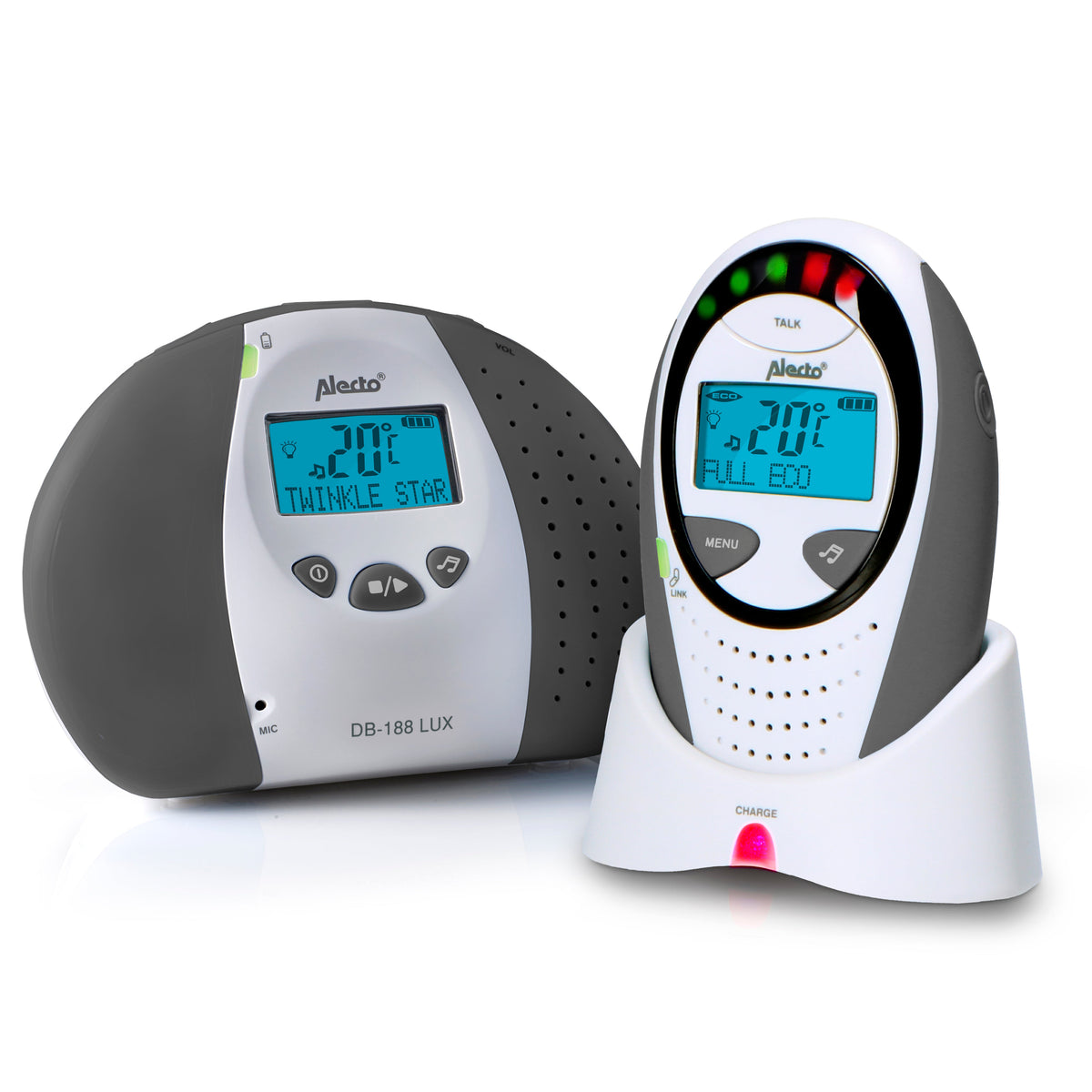 DB-188 LUX - Full Eco DECT babyfoon met display - wit/antraciet - Alecto •