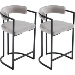 Set van 2 barkrukken, bekleed met fluweel, moderne keukenstoelen voor bar, restaurant, grijs, Wahson