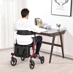 COSTWAY Aluminium Rollator Reisrollator Opvouwbaar Lichtgewichtrollator in Hoogte Verstelbaar Rood
