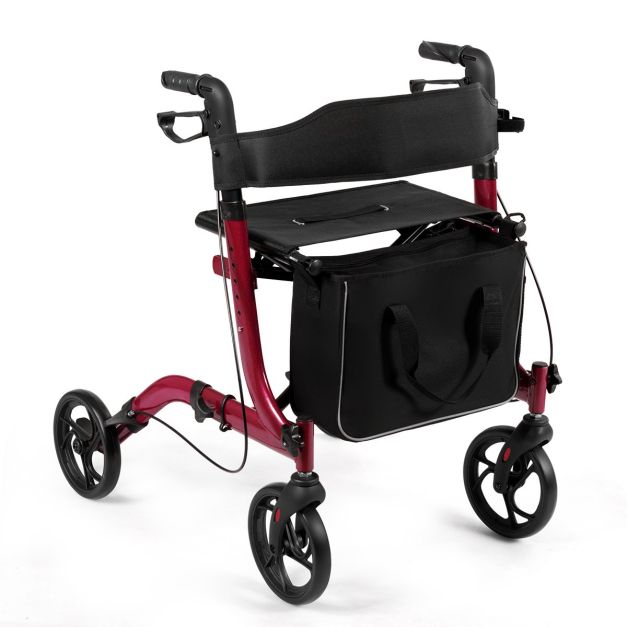 COSTWAY Aluminium Rollator Reisrollator Opvouwbaar Lichtgewichtrollator in Hoogte Verstelbaar Rood