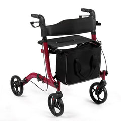 COSTWAY Aluminium Rollator Reisrollator Opvouwbaar Lichtgewichtrollator in Hoogte Verstelbaar Rood