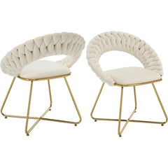 Chairus Set van 2 elegante fauteuils voor de woonkamer: fluwelen fauteuil met gouden onderstel, beige