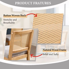 chairus 2 stuks eetkamerstoelen van hout, rotan rugleuning, grijs