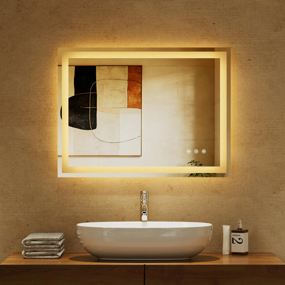 Auralum LED Badezimmerspiegel 70x50cm Rechteckig, 3 Lichtfarben Badspiegel mit Touch und Anti Beschlag, Dimmbar Badezimmer Spiegel, energiesparend Wandspiegel
