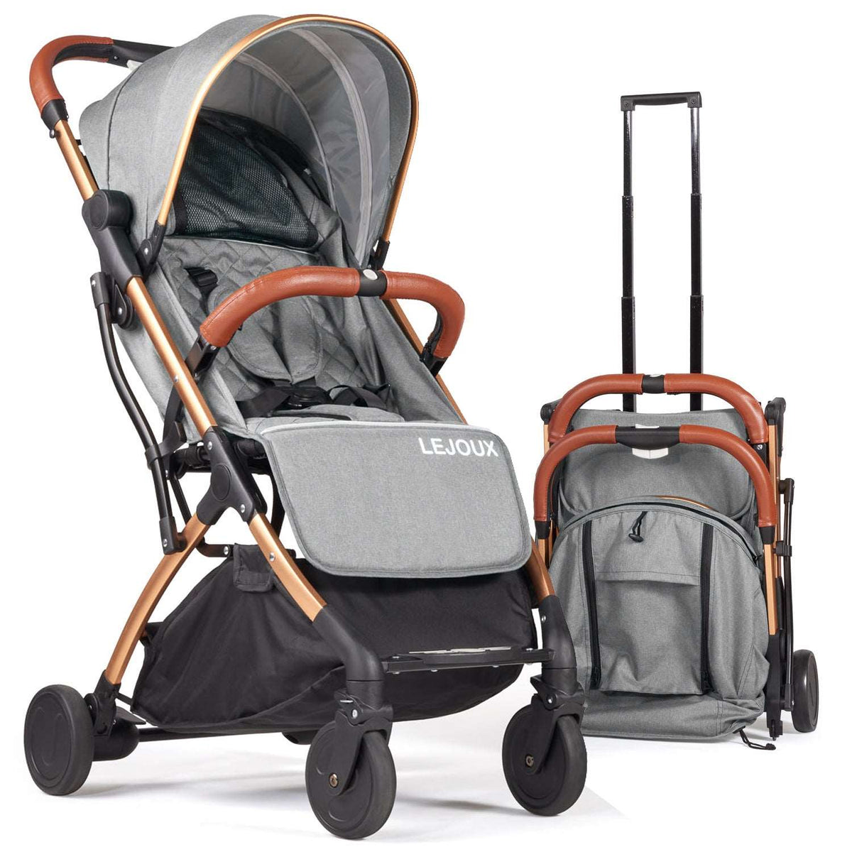 Lejoux Go Baby reiswandelwagen/kinderwagen/buggy - Grijs/Goud