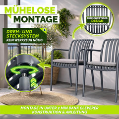 Tuinstoelen - Weerbestendig - Met armleuning - Set van 2 - Antraciet - Tillvex®