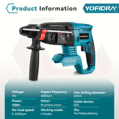 Klopboormachine - Boorhamer - Zonder accu - Blauw - YOFIDRA