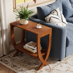 Tribesigns 60 cm banktafel van massief hout met gebogen poten, smalle bijzettafel voor woonkamer