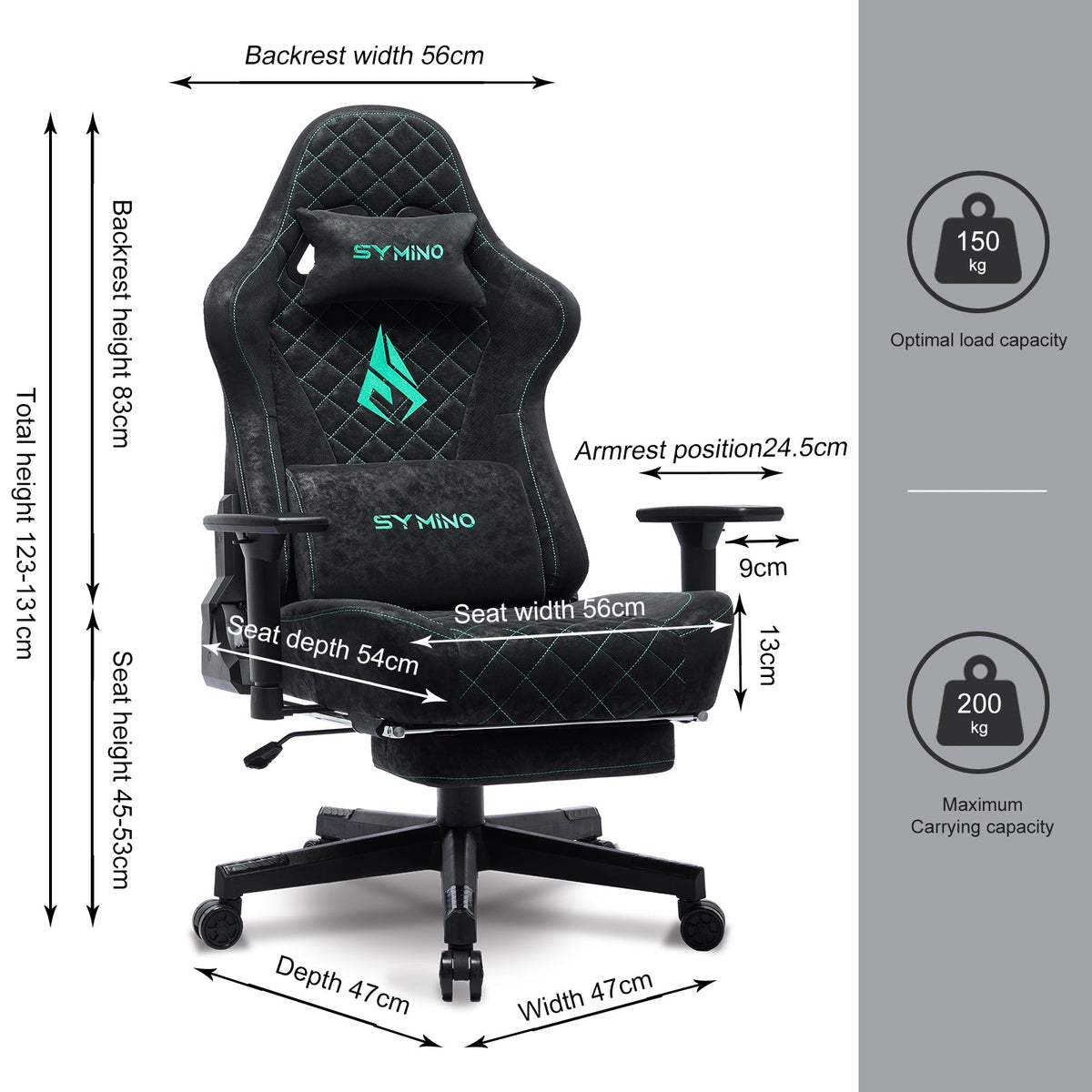 Ergonomische Bureaustoel -  Office Chair - Gamestoel - Volwassenen - Zwart - SYMINO