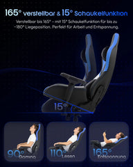Ergonomische Bureaustoel -  Office Chair - Gamestoel - Volwassenen - Zwart/Blauw - Dowinx