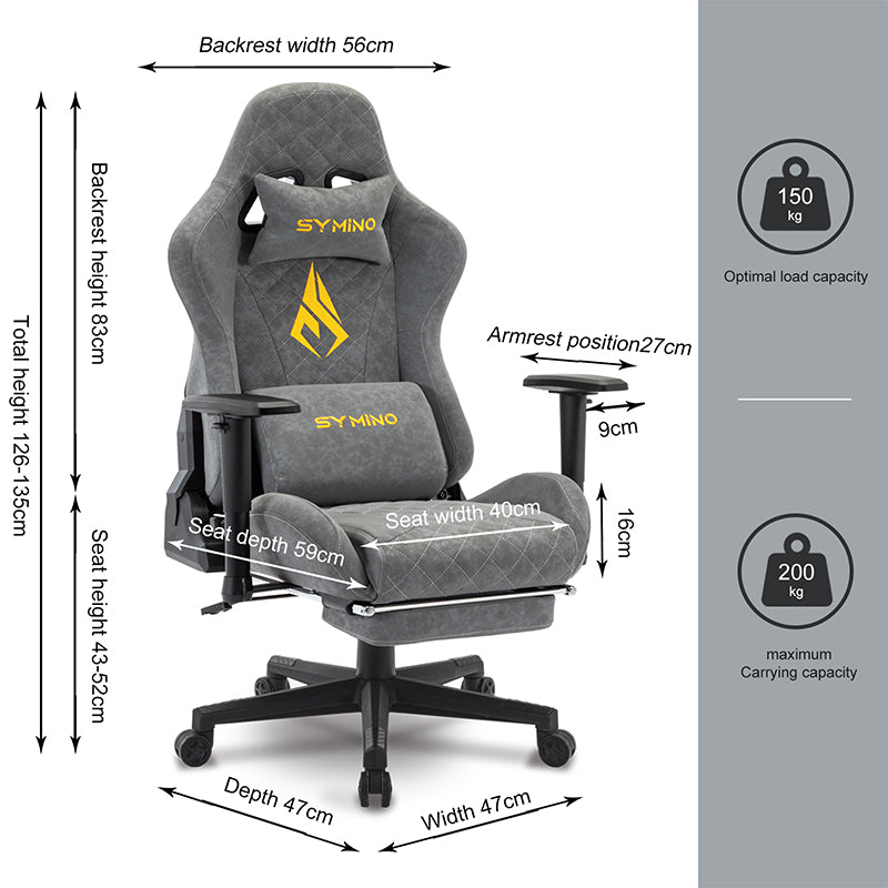 Ergonomische Bureaustoel -  Office Chair - Gamestoel - Volwassenen - Grijs - SYMINO