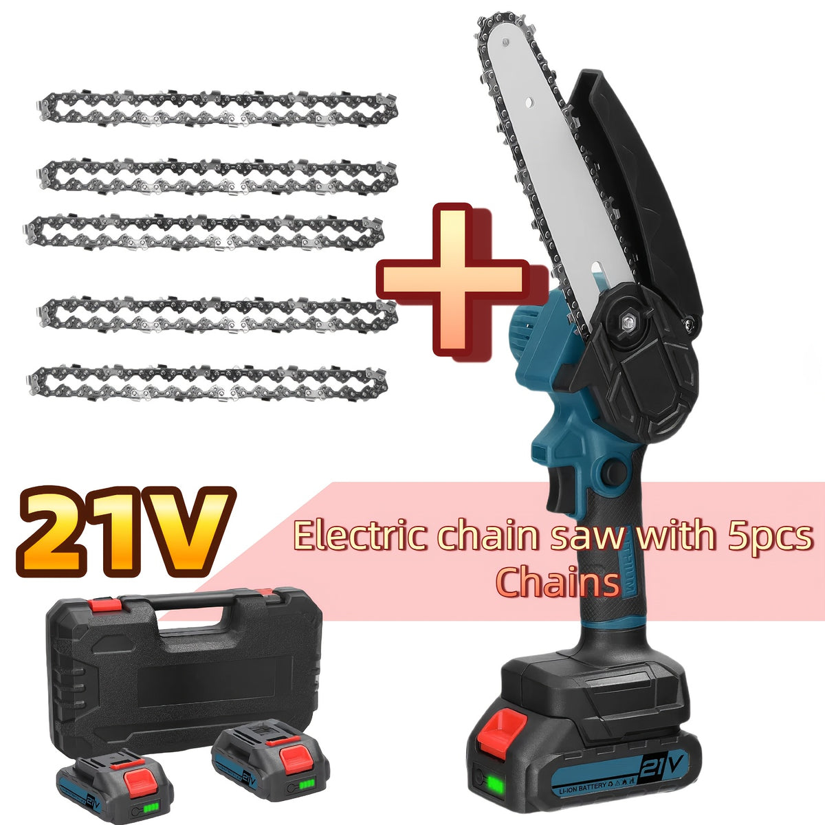 Mini kettingzaag - Elektrische snoeischaar - Met accu - Blauw - LIXADA