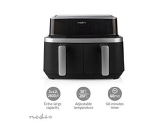 Nedis Dual Airfryer - 8.4L - Dubbele Mand - Heteluchtfriteuse - 10 Programma's - Tot 6 personen - Zwart •