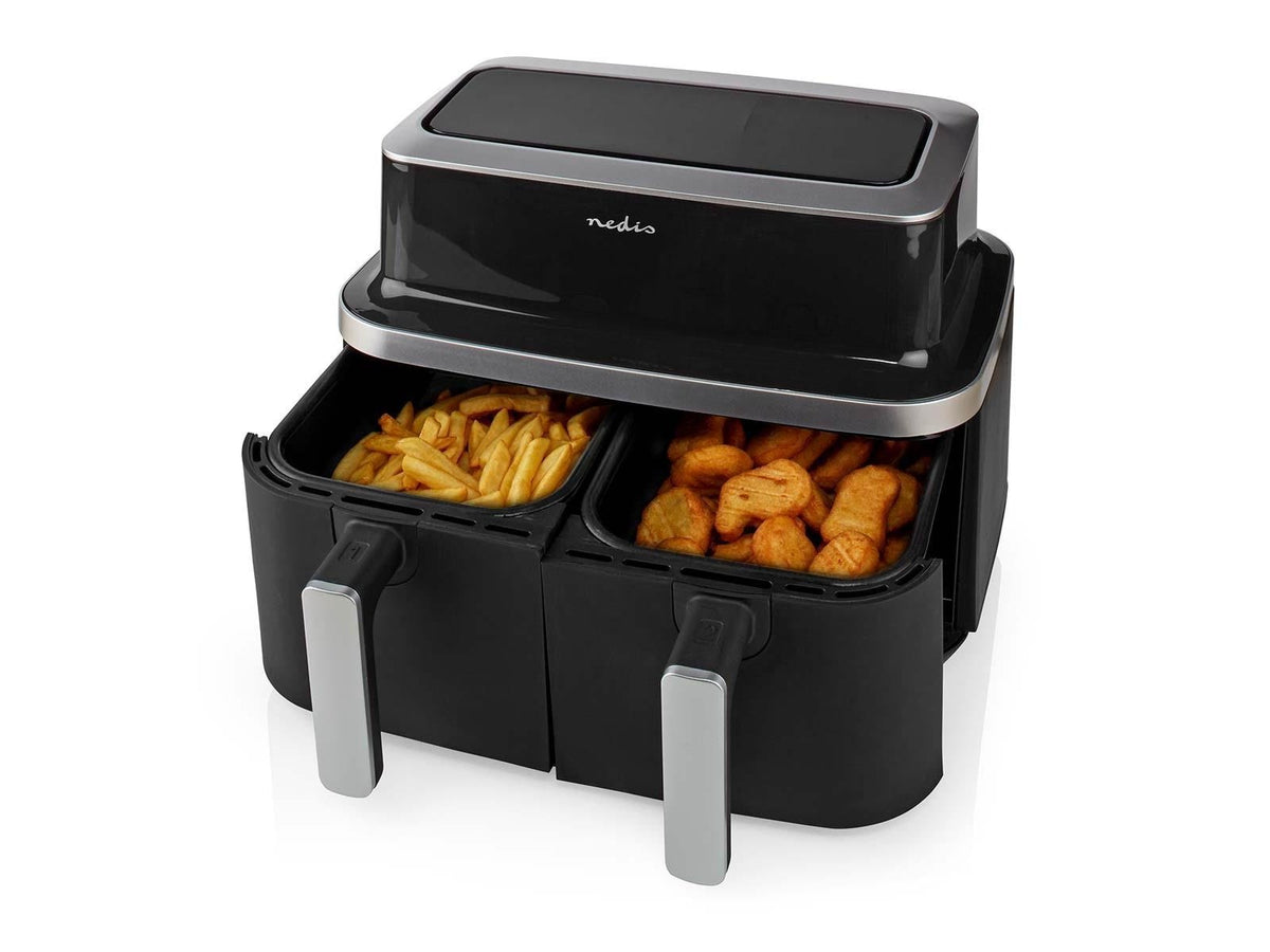 Nedis Dual Airfryer - 8.4L - Dubbele Mand - Heteluchtfriteuse - 10 Programma's - Tot 6 personen - Zwart •