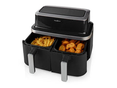 Nedis Dual Airfryer - 8.4L - Dubbele Mand - Heteluchtfriteuse - 10 Programma's - Tot 6 personen - Zwart •