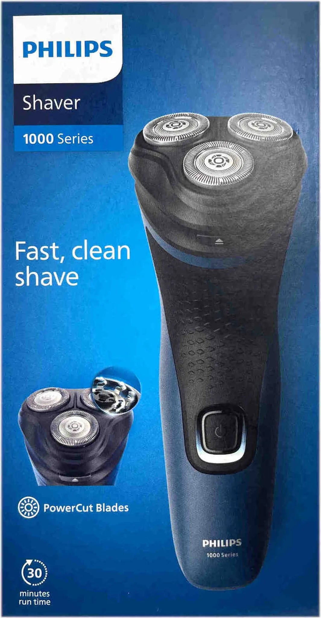 Philips SHAVER 1000 Serie S1134/00 Elektrisch droogscheerapparaat, roterend scheerapparaat, blauw, PowerCut-messysteem, knoppen, elke 2 jaar vervangen door SH30, 2 jaar garantie