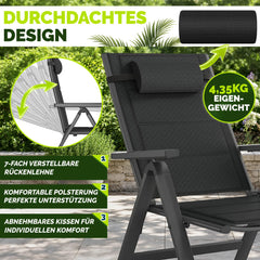 Tillvex Premium tuinstoel met kussen, 1 stuk, antraciet, opvouwbaar, gemaakt van aluminium | Stoel met hoge rugleuning en armleuningen | Verstelbare opvouwbare stoel | Opvouwbare fauteuil voor balkon, tuin en terras