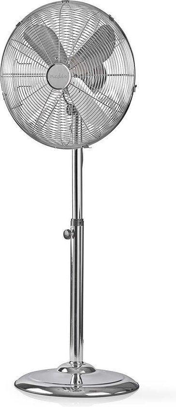 Nedis Staande Ventilator - Diameter: 400 mm - 3-Snelheden - Zwenkfunctie - 50 W - Verstelbare hoogte - Chroom