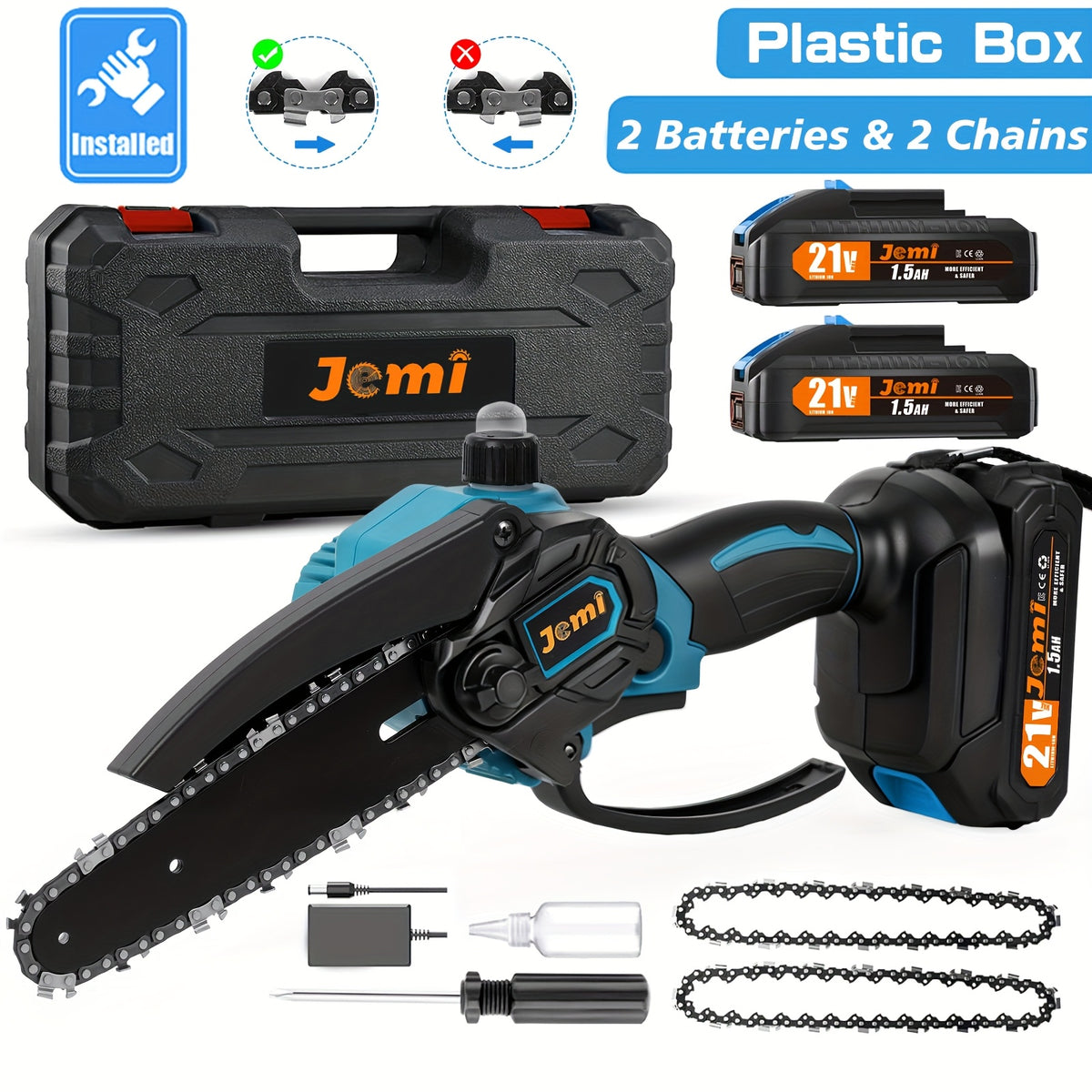 Mini kettingzaag - Elektrische snoeischaar - Met accu - Blauw - Jemi