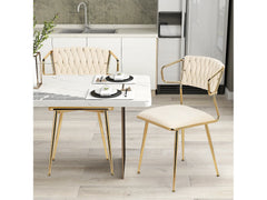 Eetkamerstoelen - Set van 2 - Fluweel - Beige / Goud •