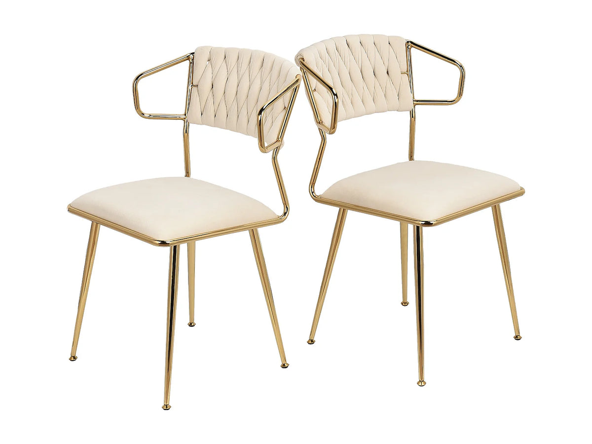 Eetkamerstoelen - Set van 2 - Fluweel - Beige / Goud •