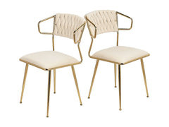 Eetkamerstoelen - Set van 2 - Fluweel - Beige / Goud •