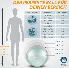 Fitness bal - Yoga bal - Pilates bal - Zwangerschapsbal - 65cm - Mintgroen