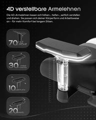 Dowinx LS-66D97A-04 Gamingstoel, Hoofdsteun met geheugenfunctie, Zitting van 56 cm breed, 4D-armleuningen, Hoogwaardig autoleer (PU), 165° kantelbaar, Vergrendelfunctie, Ergonomisch, Hoogwaardig model, Trilfunctie