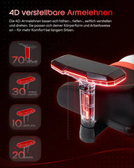 Dowinx LS-66D97A Gamingstoel, Hoofdsteun met geheugenfunctie, Zitting van 56 cm breed, 4D-armleuningen, Hoogwaardig autoleer (PU), 165° kantelbaar, Vergrendelfunctie, Ergonomisch, Hoogwaardig model, Trilfunctie, Zwart/Rood
