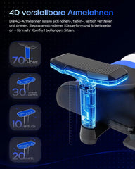 Ergonomische Bureaustoel -  Office Chair - Gamestoel - Volwassenen - Zwart/Blauw - Dowinx