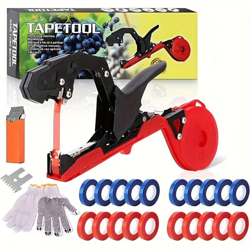 Plantenbindmachine, Lichtgewicht Plantenbindapparaat met 10000 Stuks Staples en 20 Rollen Tape voor Tomaten, Druiven, Komkommers en Klimplanten