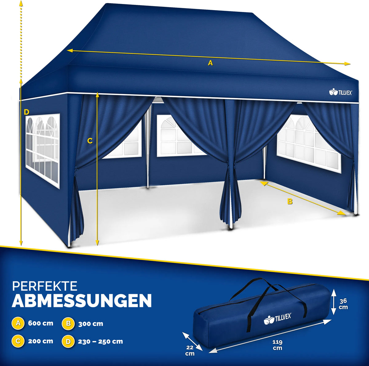 Tillvex® Partytent - 3x6m - Paviljoen - Easy Up - Blauw