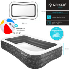 KESSER® Opblaasbaar zwembad - 305x183x56cm - 1180L - Antraciet