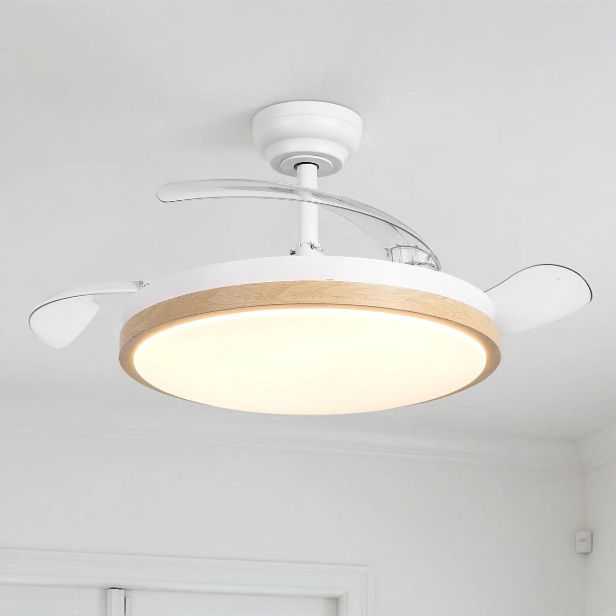 Parrot Uncle plafondventilator met verlichting en afstandsbediening, 106 cm intrekbare bladen, houtlook, dimbare LED, 3 lichtkleuren, 6 snelheden.