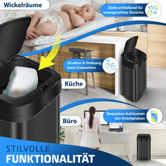 KESSER® Vuilnisemmer voor in de keuken, 30 liter, automatisch met bewegingssensor, afvalemmer en soft-close-deksel, vuilnisemmer met touch-bedieningspaneel en sensor, lcd-display, roestvrij staal,