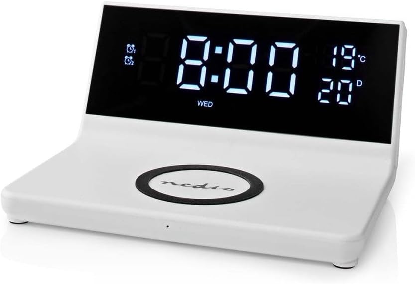 Nedis Draadloze wekker, Qi-gecertificeerd, 5/7.5/10/15 W, USB-A-stekker, 2 alarmtijden, snooze-functie