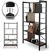 MIADOMODO® Boekenkast - met 4 niveaus, 79x30x155cm, stalen frame, industrieel design, 4 verspringende scheidingswanden, MDF, vintage bruin/zwart - staand rek, wandrek, hoge plank, kantoorplank,