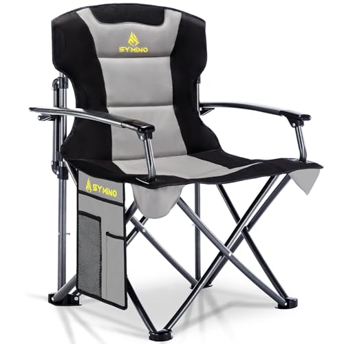 Symino opvouwbare campingstoel, maximaal 150 kg draagvermogen, met armleuningen - Opvouwbare stoel voor tuin/vissen/buitengebruik, Grijs