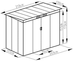 COSTWAY Metalen Schuur, Tuinhuis, Gereedschap opslag, Tuinhuisje, incl. Metal foundation 213 x 130 x 173 cm / 2,7 m in 2 kleuren, donkergrijs